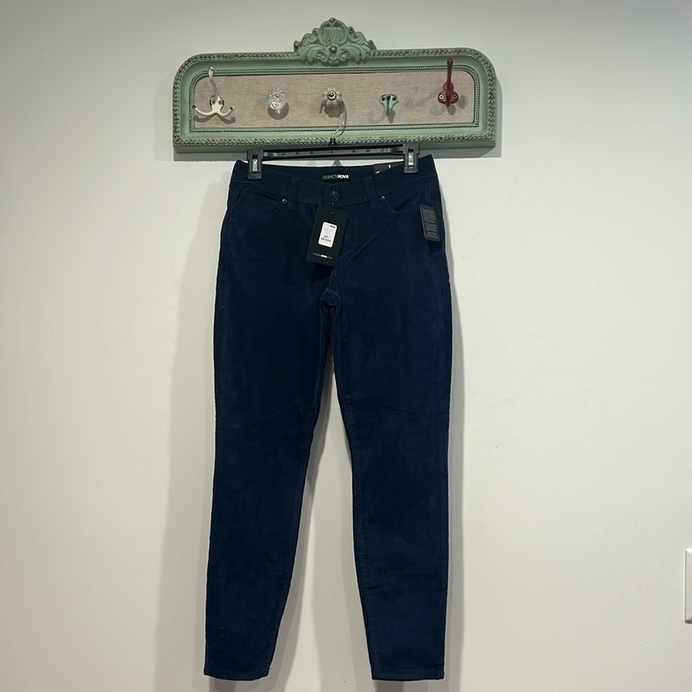 Fashion nova I’m down low rise, corduroy pants, navy blue size one extra small